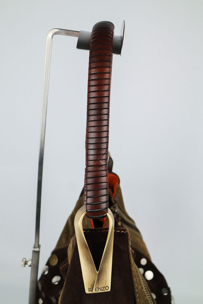 Kenzo 2000s Brown & Turquoise Studded Suede Bag