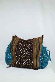 Kenzo 2000s Brown & Turquoise Studded Suede Bag