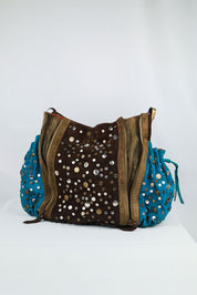 Kenzo 2000s Brown & Turquoise Studded Suede Bag