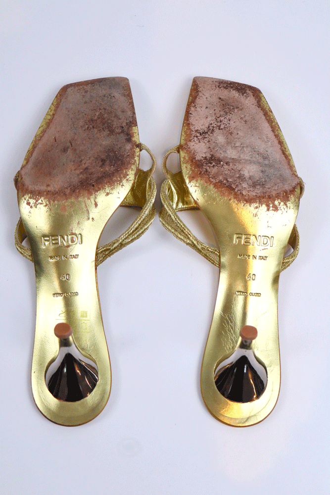 Fendi 2003 Gold Mirror Sandals