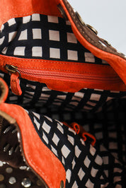 Kenzo 2000s Brown & Turquoise Studded Suede Bag