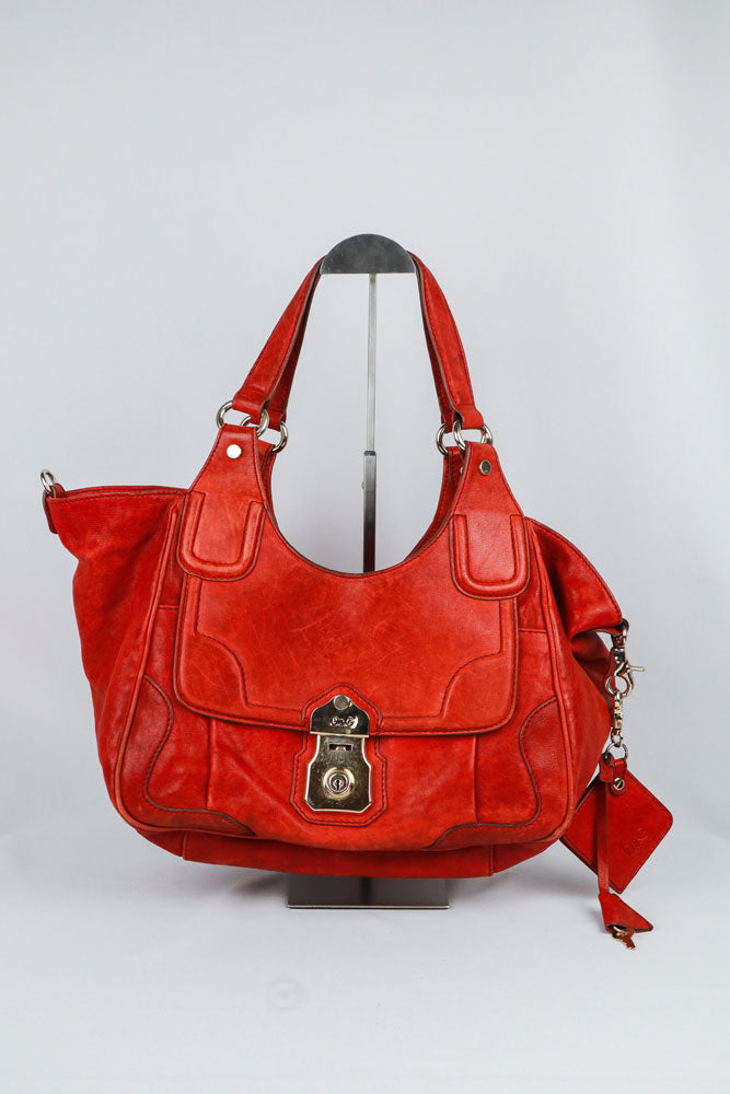 D&G 2000s Red Leather Shoulder Bag with Silver Lock