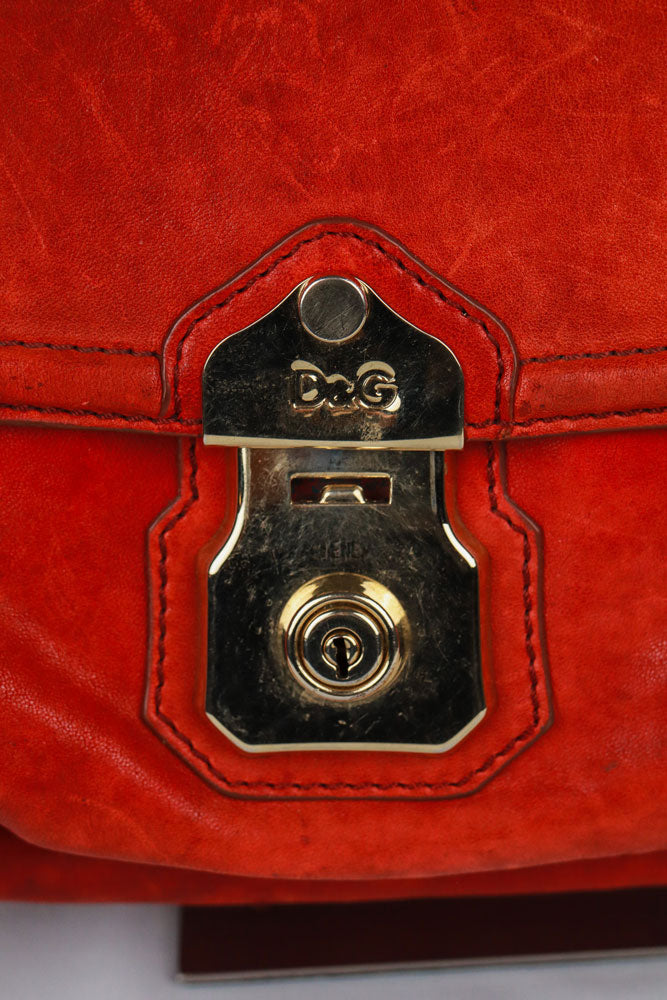 D&G 2000s Red Leather Shoulder Bag with Silver Lock