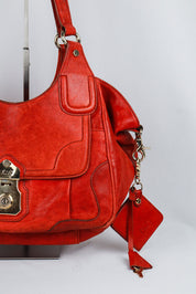 D&G 2000s Red Leather Shoulder Bag with Silver Lock