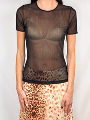 D&G Dolce & Gabbana Intimo 1990s Black Sheer Mesh Scallop Trim Tee - S/M