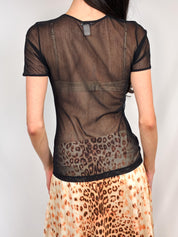 D&G Dolce & Gabbana Intimo 1990s Black Sheer Mesh Scallop Trim Tee - S/M