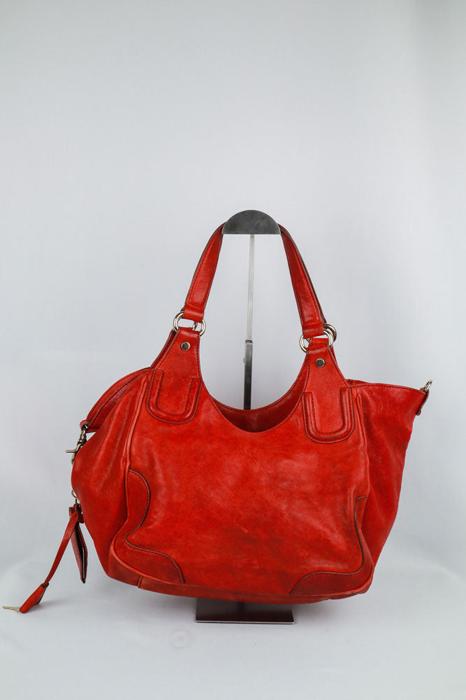 D&G 2000s Red Leather Shoulder Bag with Silver Lock