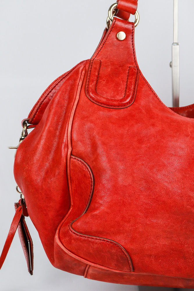 D&G 2000s Red Leather Shoulder Bag with Silver Lock