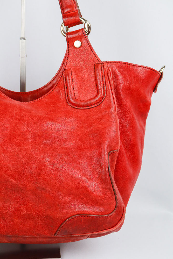 D&G 2000s Red Leather Shoulder Bag with Silver Lock