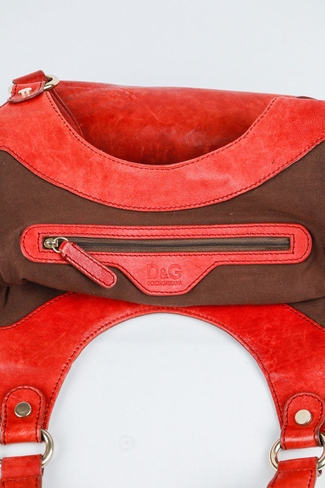 D&G 2000s Red Leather Shoulder Bag with Silver Lock