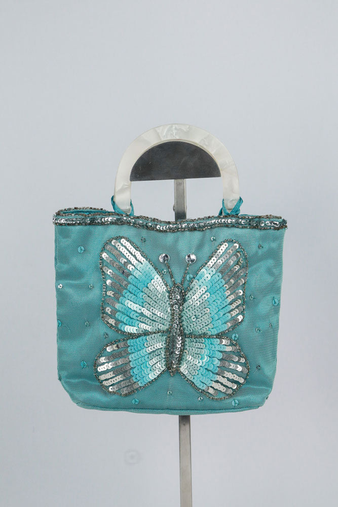 Monsoon Blue Handbag Butterfly Sequin Embellishment