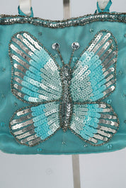 Monsoon Blue Handbag Butterfly Sequin Embellishment