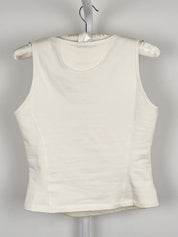 Blumarine 2000s Cream Beauty Competition Rhinestone Graphic Tank - L