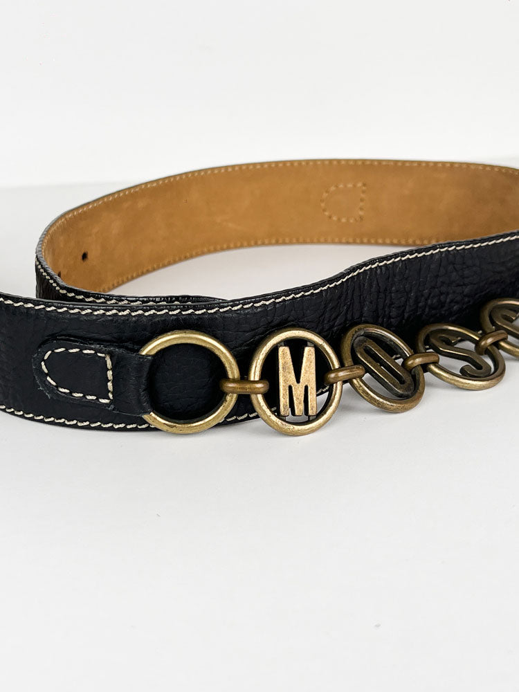 Moschino 2000s Black Leather Logo Letter Chain Belt - W28-W30