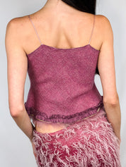 Ermanno Scervino 2000s Pink Wool Tweed Fur Trim Cami Top - M