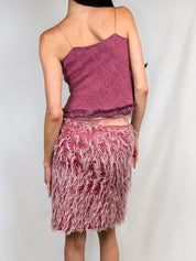 Ermanno Scervino 2000s Pink Wool Tweed Fur Trim Cami Top - M
