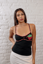 Just Cavalli Black Cami With Embellished Strawberry Motif