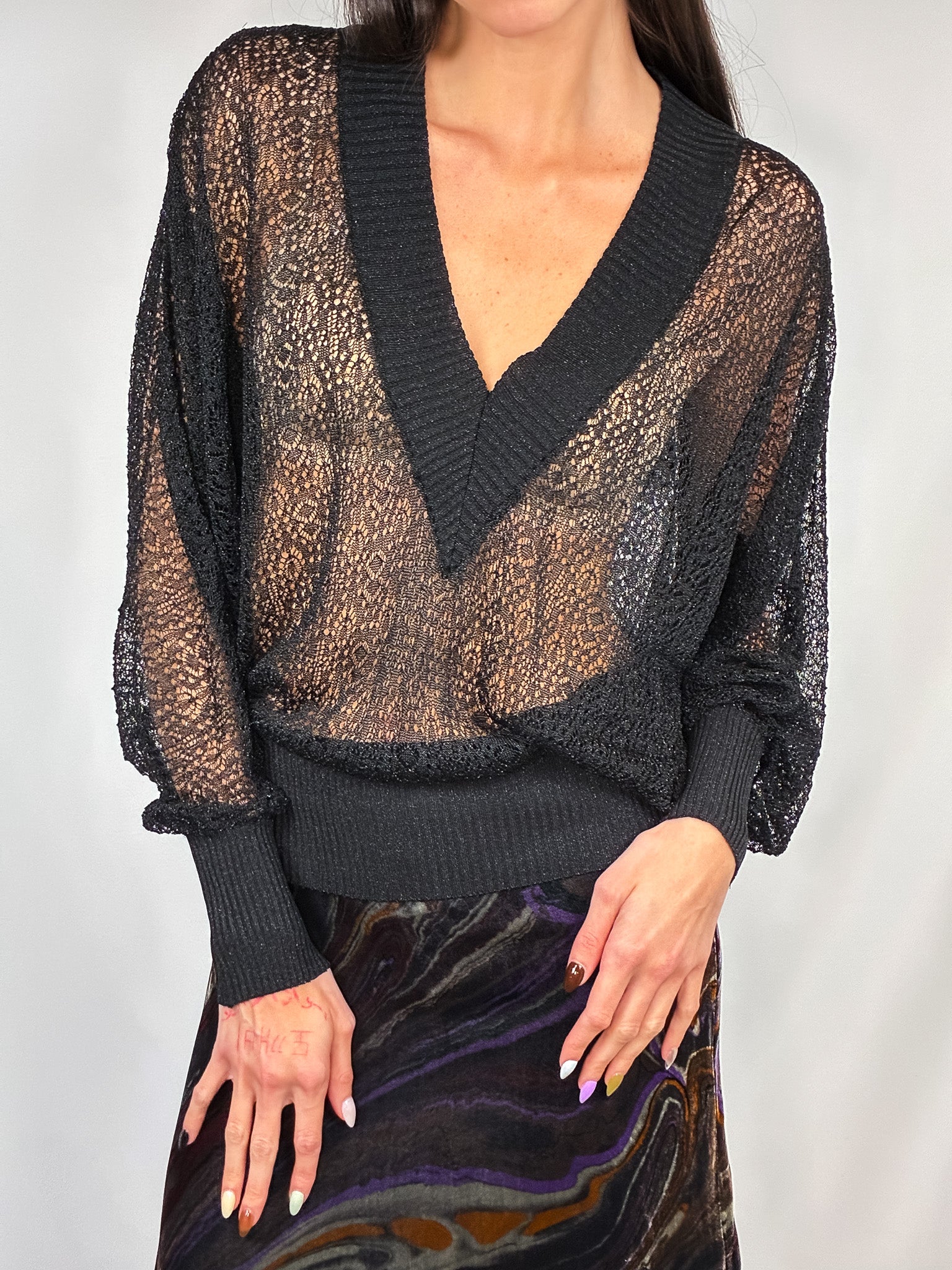 D&G Dolce & Gabbana Black Crochet Sweater Long Sleeve Top - S/M