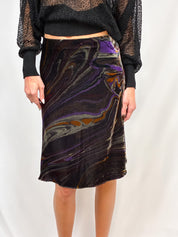 Etro 2000s Purple Marble Swirl Velvet Midi Skirt - S
