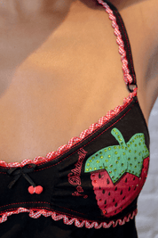Just Cavalli Black Cami With Embellished Strawberry Motif