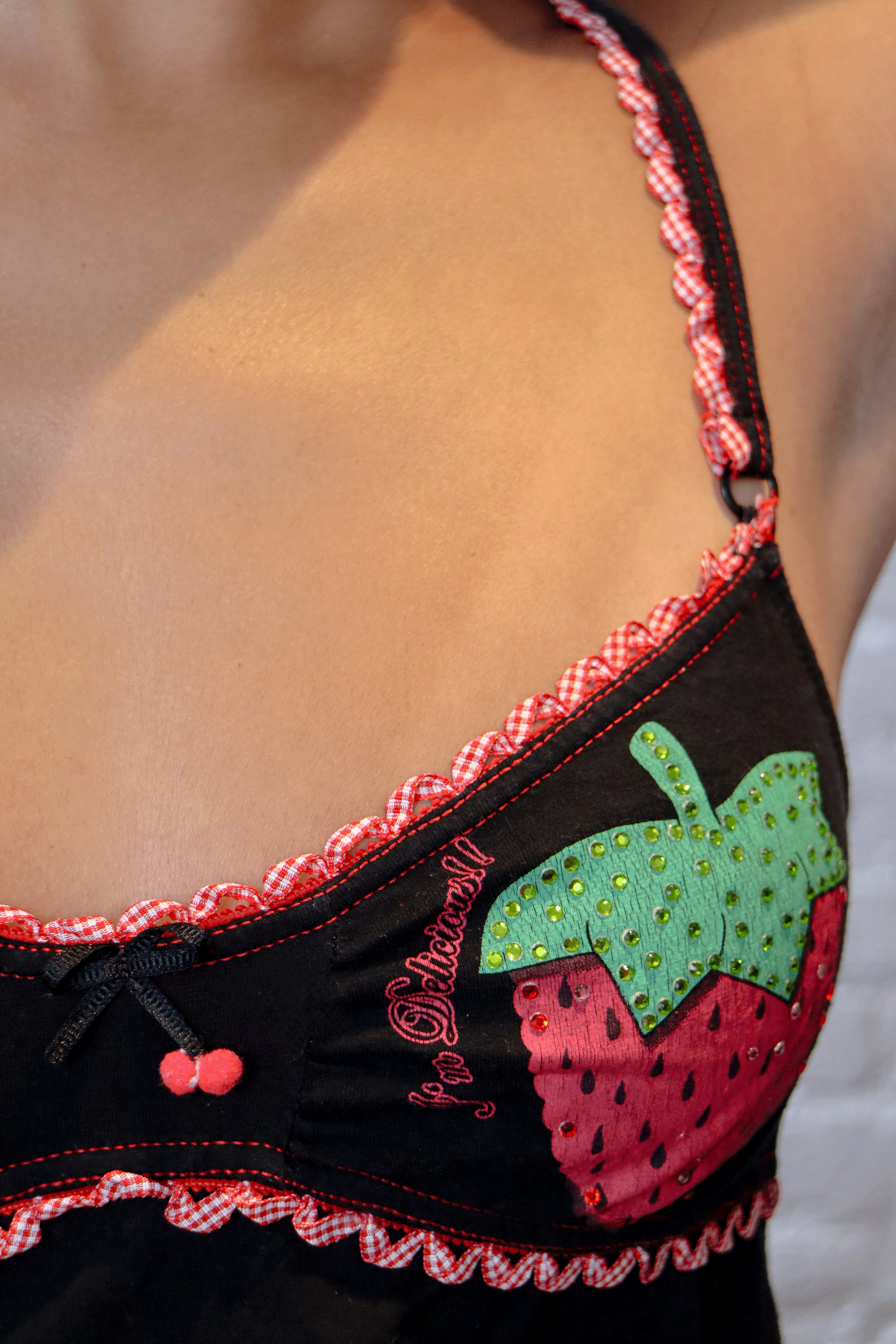 Just Cavalli Black Cami With Embellished Strawberry Motif