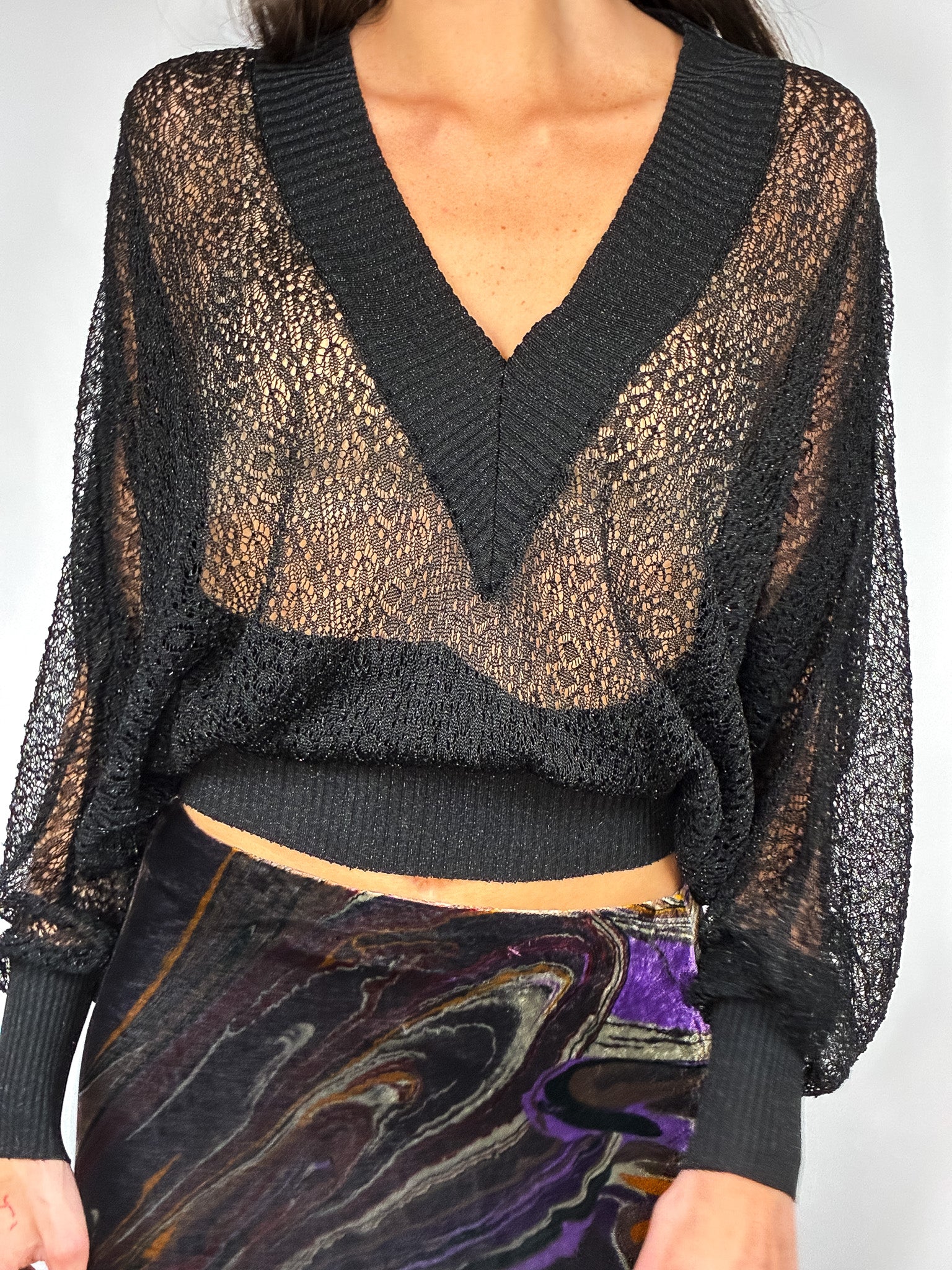 D&G Dolce & Gabbana Black Crochet Sweater Long Sleeve Top - S/M