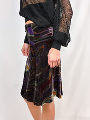 Etro 2000s Purple Marble Swirl Velvet Midi Skirt - S