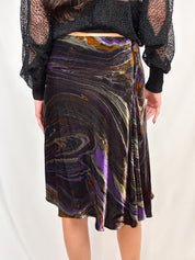 Etro 2000s Purple Marble Swirl Velvet Midi Skirt - S