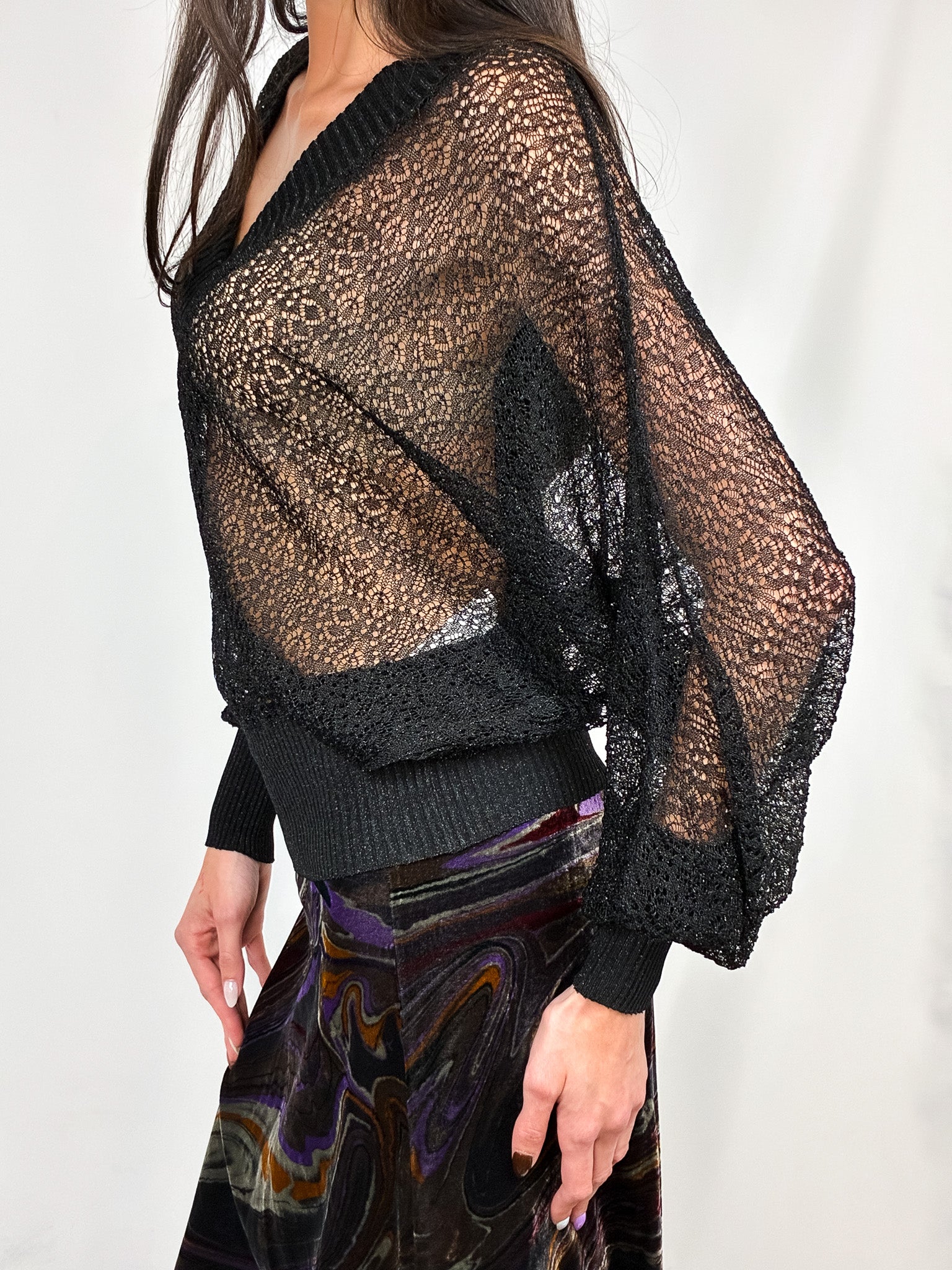 D&G Dolce & Gabbana Black Crochet Sweater Long Sleeve Top - S/M