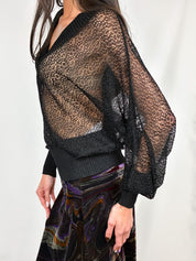 D&G Dolce & Gabbana Black Crochet Sweater Long Sleeve Top - S/M