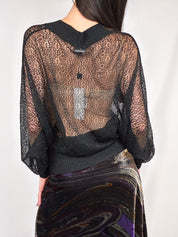 D&G Dolce & Gabbana Black Crochet Sweater Long Sleeve Top - S/M