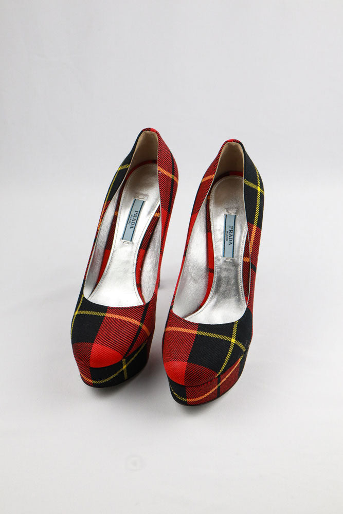 Prada 2000s Tartan Plaid Platform Heels - EU 40