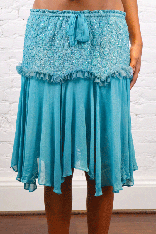 Silk Teal Sequin Skirt