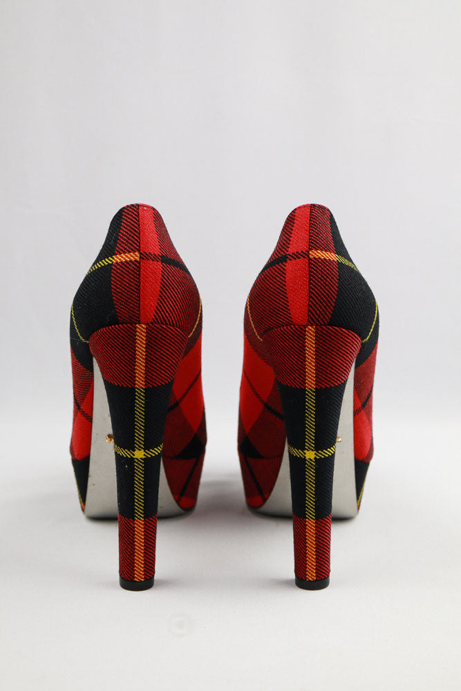 Prada 2000s Tartan Plaid Platform Heels - EU 40