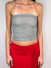 Emporio Armani 2000s Grey Mesh Ruched Strapless Top - S/M