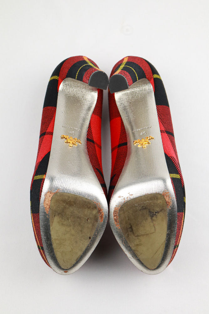 Prada 2000s Tartan Plaid Platform Heels - EU 40