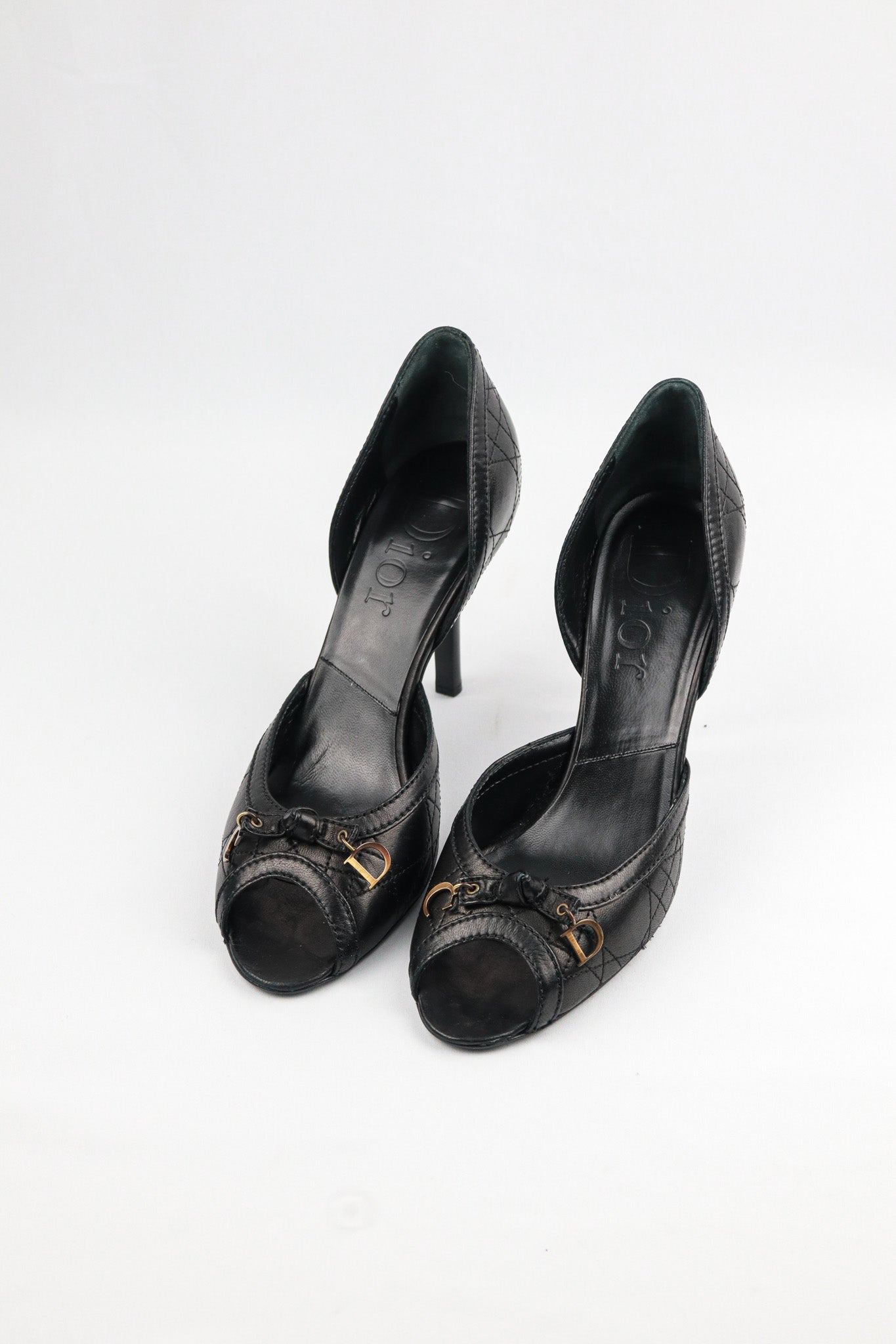 Christian Dior 2000s Cannage Leather Peep-Toe d’Orsay Heels - EU 39.5