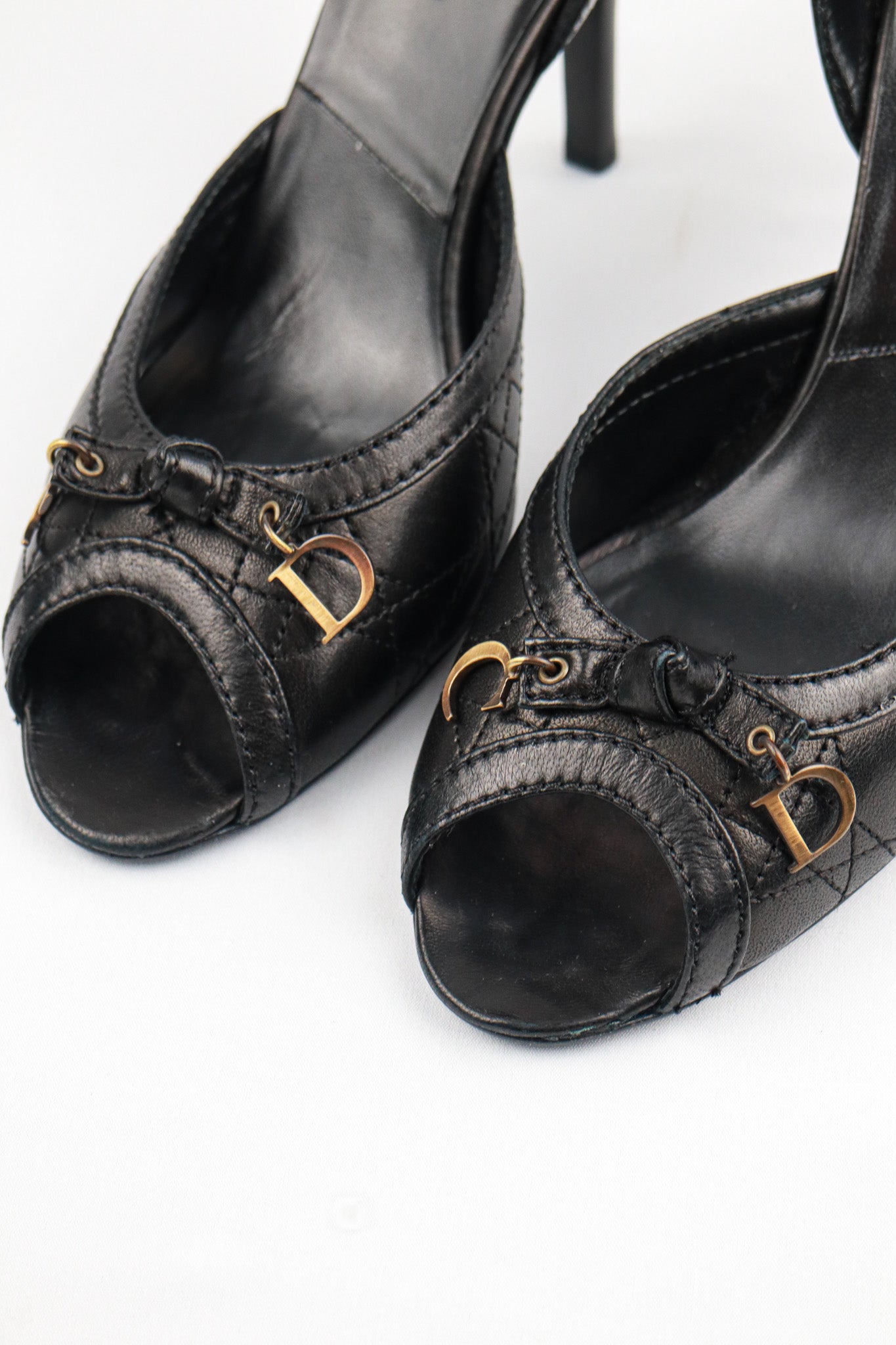 Christian Dior 2000s Cannage Leather Peep-Toe d’Orsay Heels - EU 39.5