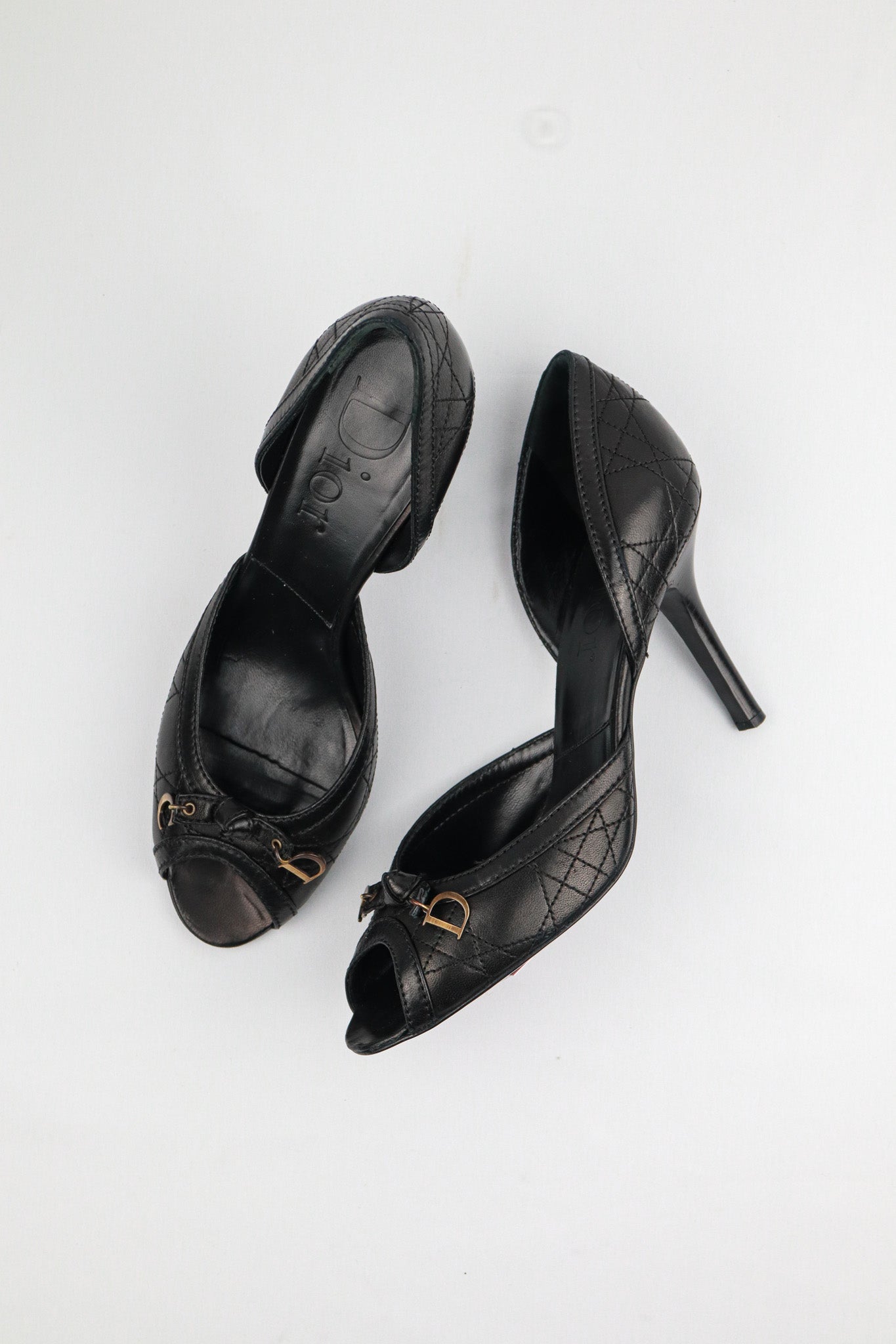 Christian Dior 2000s Cannage Leather Peep-Toe d’Orsay Heels - EU 39.5