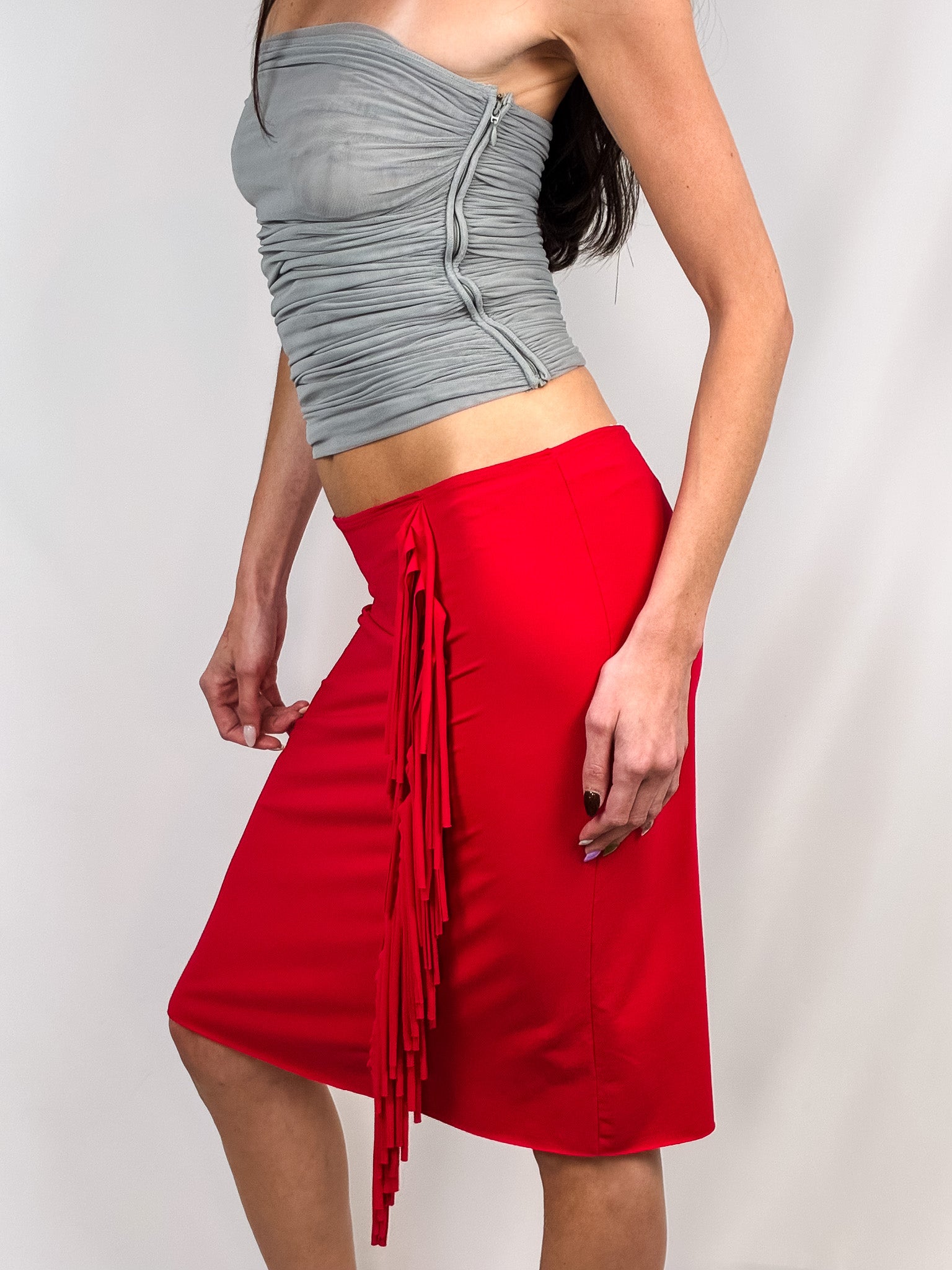 Moschino Jeans 2000s Red Fringe Skirt - M-XL