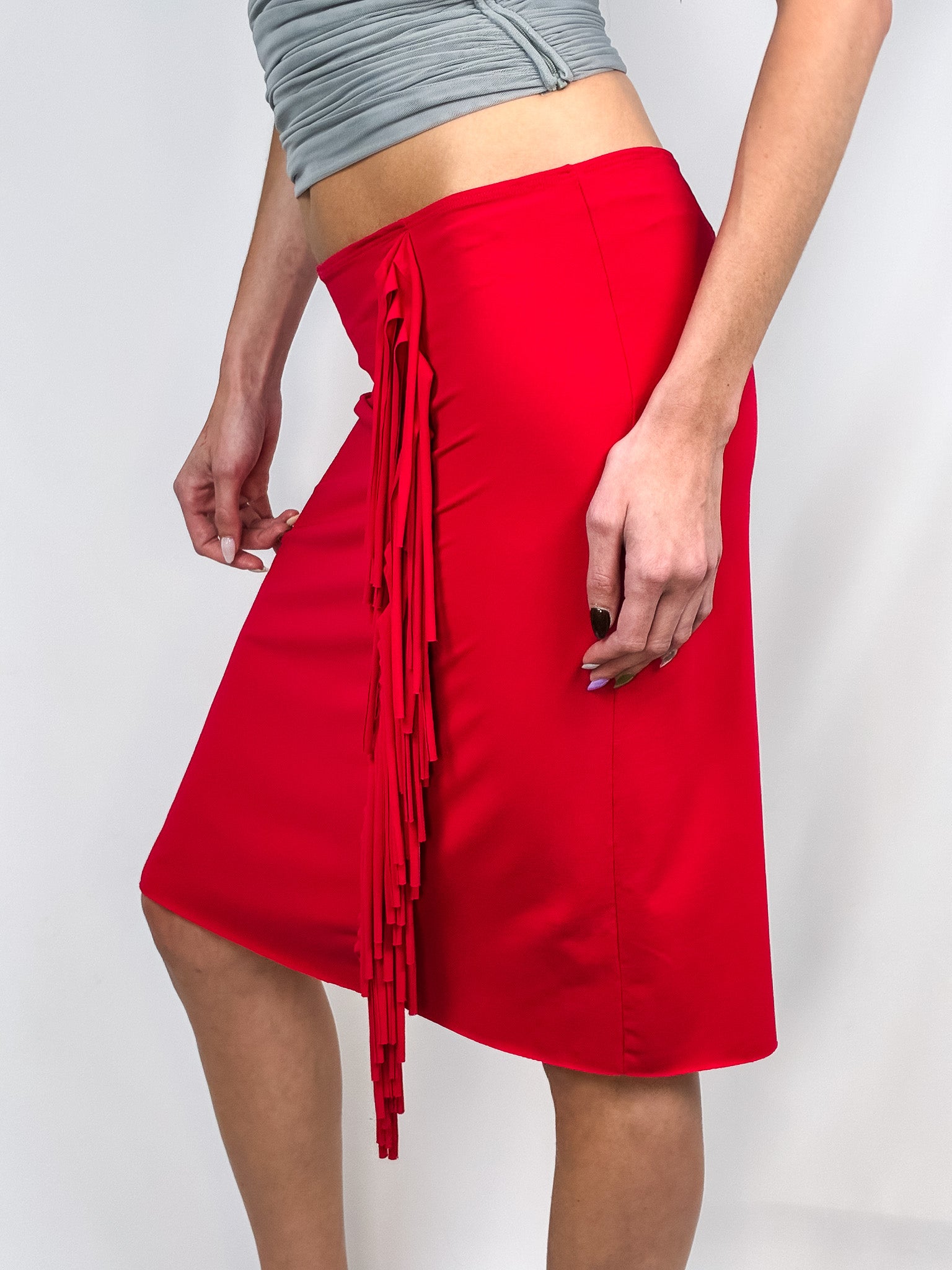 Moschino Jeans 2000s Red Fringe Skirt - M-XL