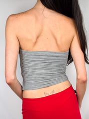 Emporio Armani 2000s Grey Mesh Ruched Strapless Top - S/M