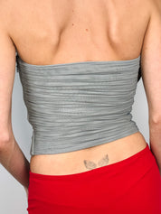 Emporio Armani 2000s Grey Mesh Ruched Strapless Top - S/M