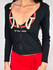 JPG Jean Paul Gaultier 2000s Logo Zip-Front Long Sleeve Top - S/M
