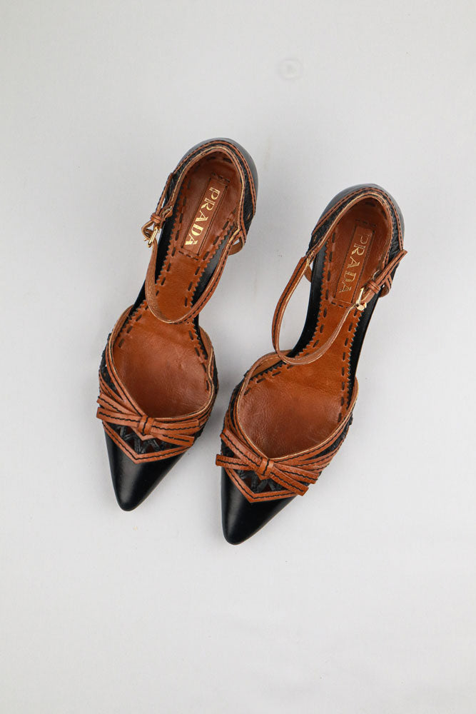 Prada 2000s Two-Tone Cutout Strap Pumps - EU 38