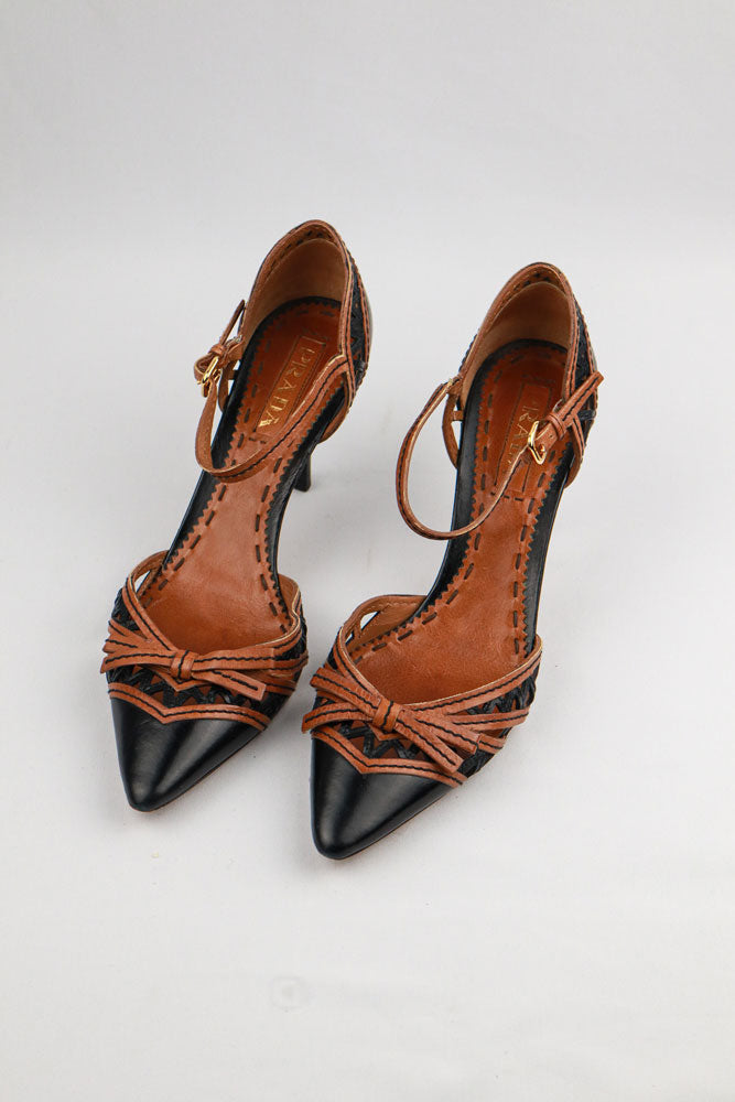 Prada 2000s Two-Tone Cutout Strap Pumps - EU 38