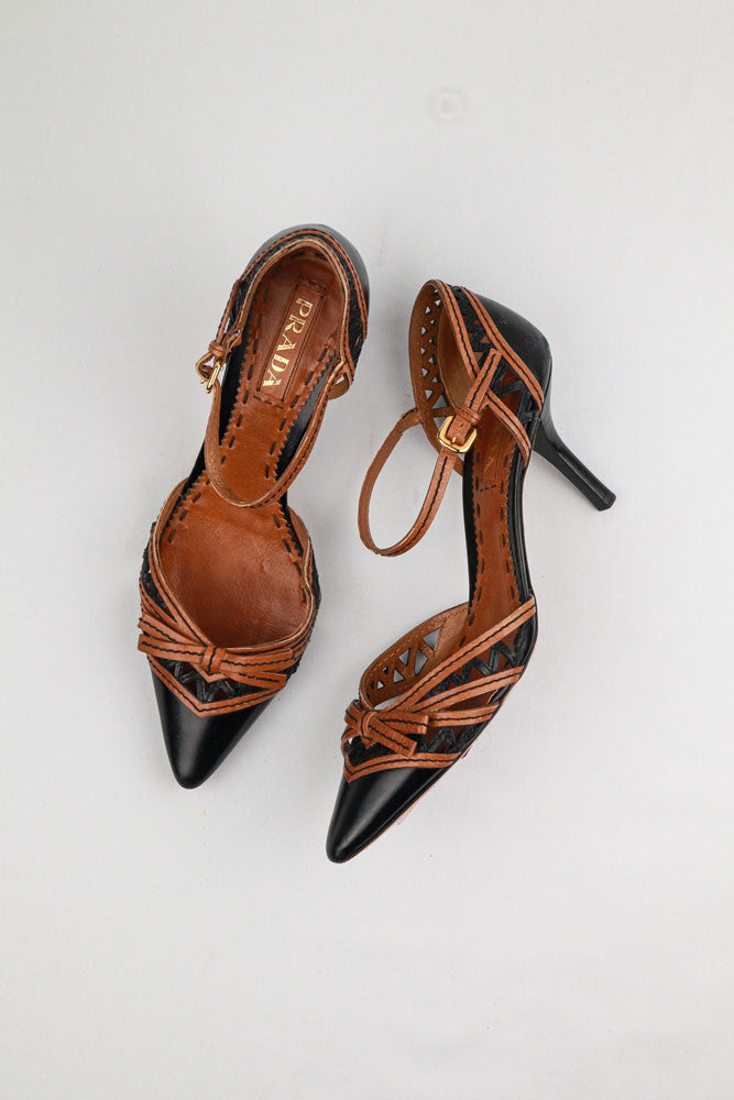 Prada 2000s Two-Tone Cutout Strap Pumps - EU 38