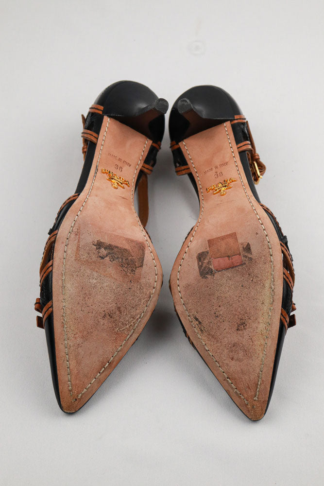 Prada 2000s Two-Tone Cutout Strap Pumps - EU 38