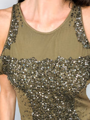 Patrizia Pepe 2000s Olive Sequin Cold-Shoulder Top - S/M