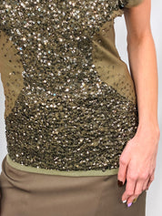 Patrizia Pepe 2000s Olive Sequin Cold-Shoulder Top - S/M